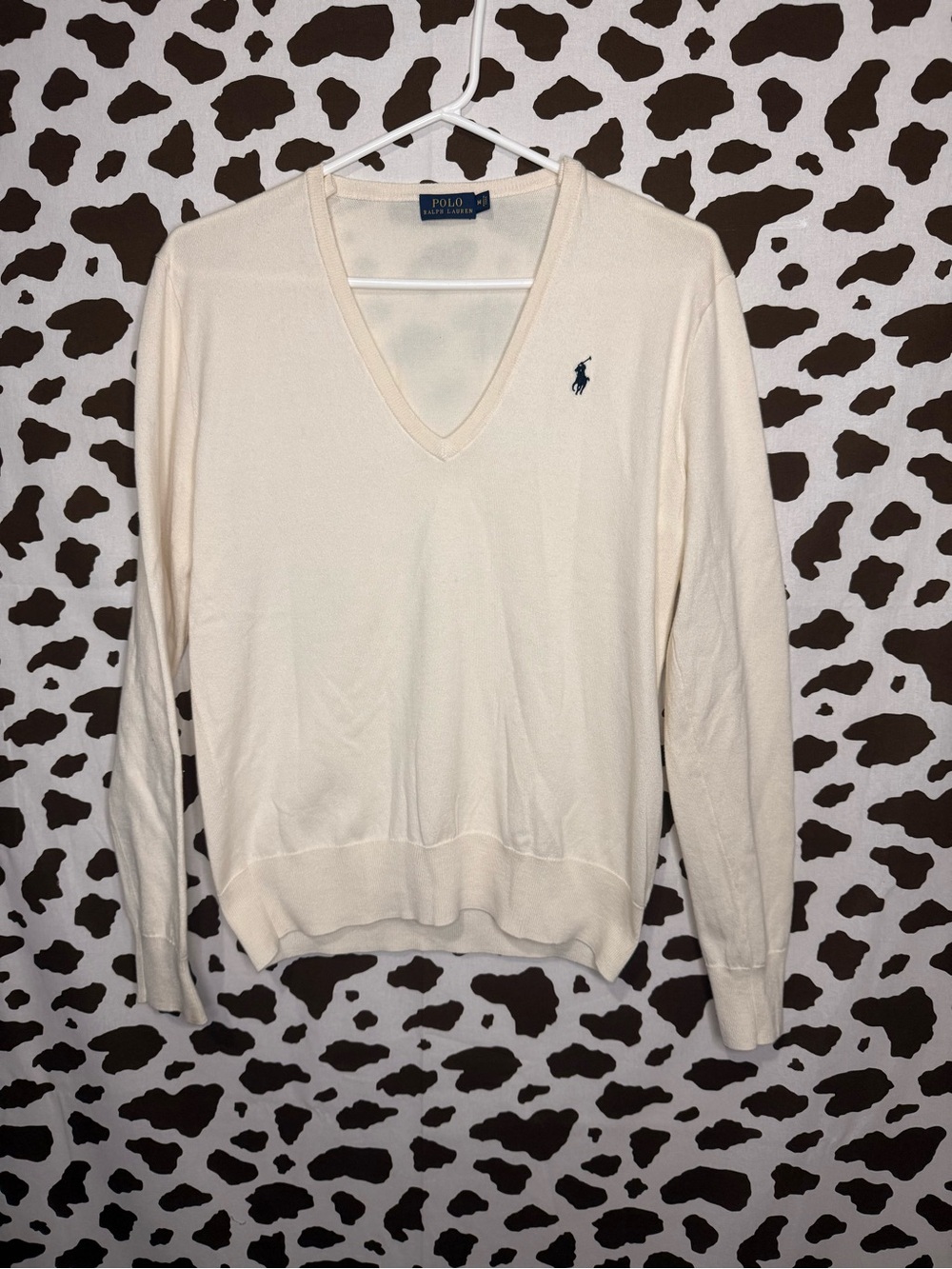 Ralph Lauren Cream V-Neck Sweater with Navy Pony